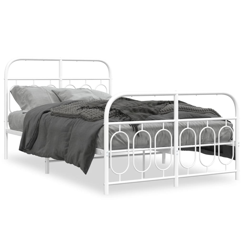 Metal Bed Frame with Headboard and Footboard White 120 x 190 cm