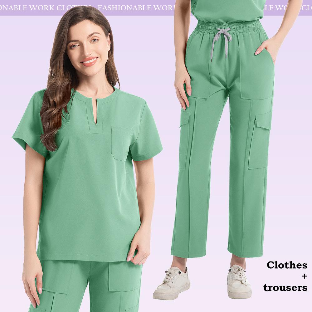 Uniforme Camice Medico Donna Set Camice da Infermiera Tasca Top+Pantaloni Tuta 2 Pezzi Abbigliamento da Infermiera Sala Operatoria Abbigliamento da Lavoro Salone di Bellezza