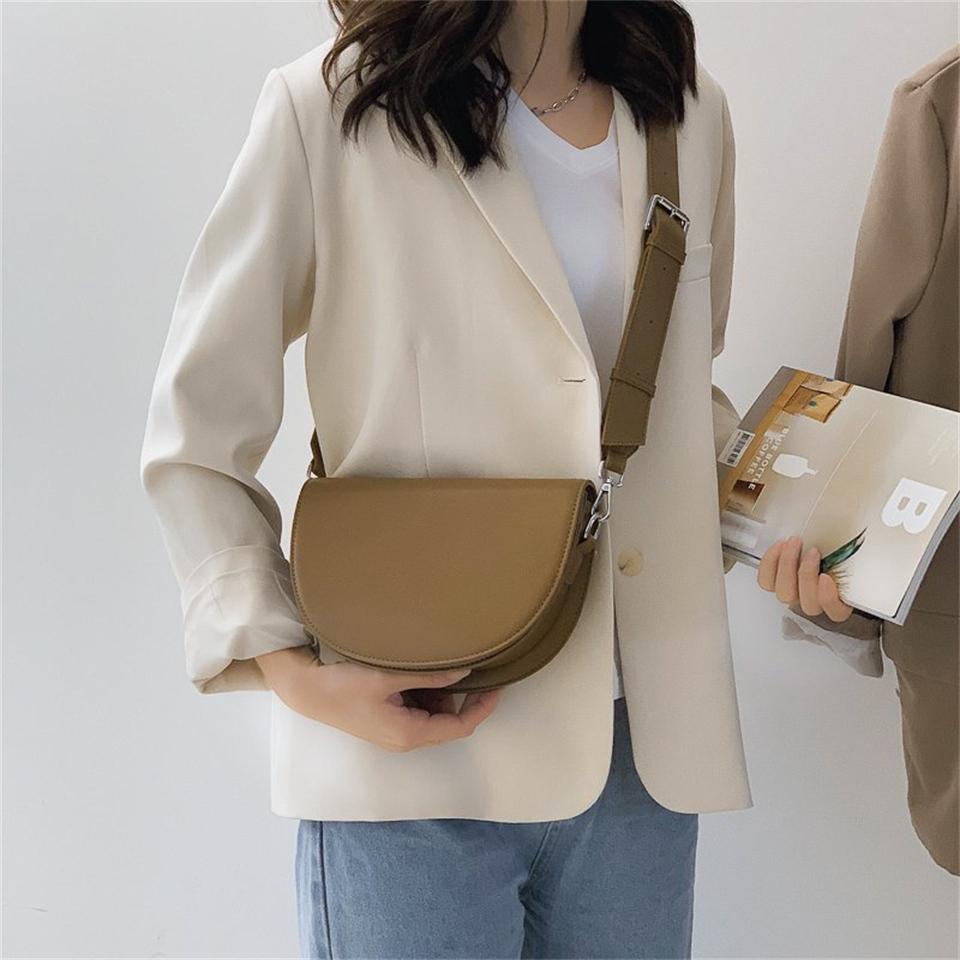 Solid Bag Retro Color Saddle High Quality Leather Shoulder Bags For Women 2024 New Simple Ladies Crossbody Bag Designer Handbags