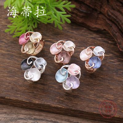 Color Painting Oil Petal Elastic Ring Fashion Premium Ladies Versatile Flower Alloy Diamond