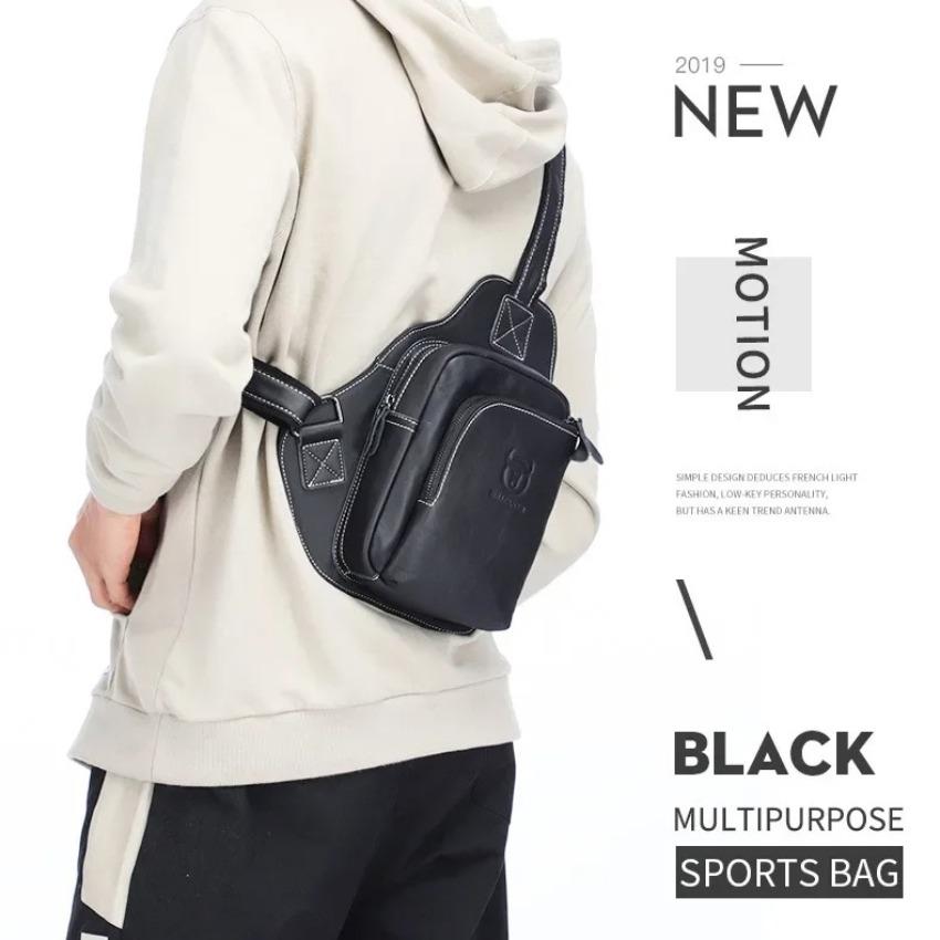 Brand Men's Genuine Leather Bag Luxurious Casual Chest Bag High-quality Outdoor Sports Shoulder Crossbody Bag for iPad Phones