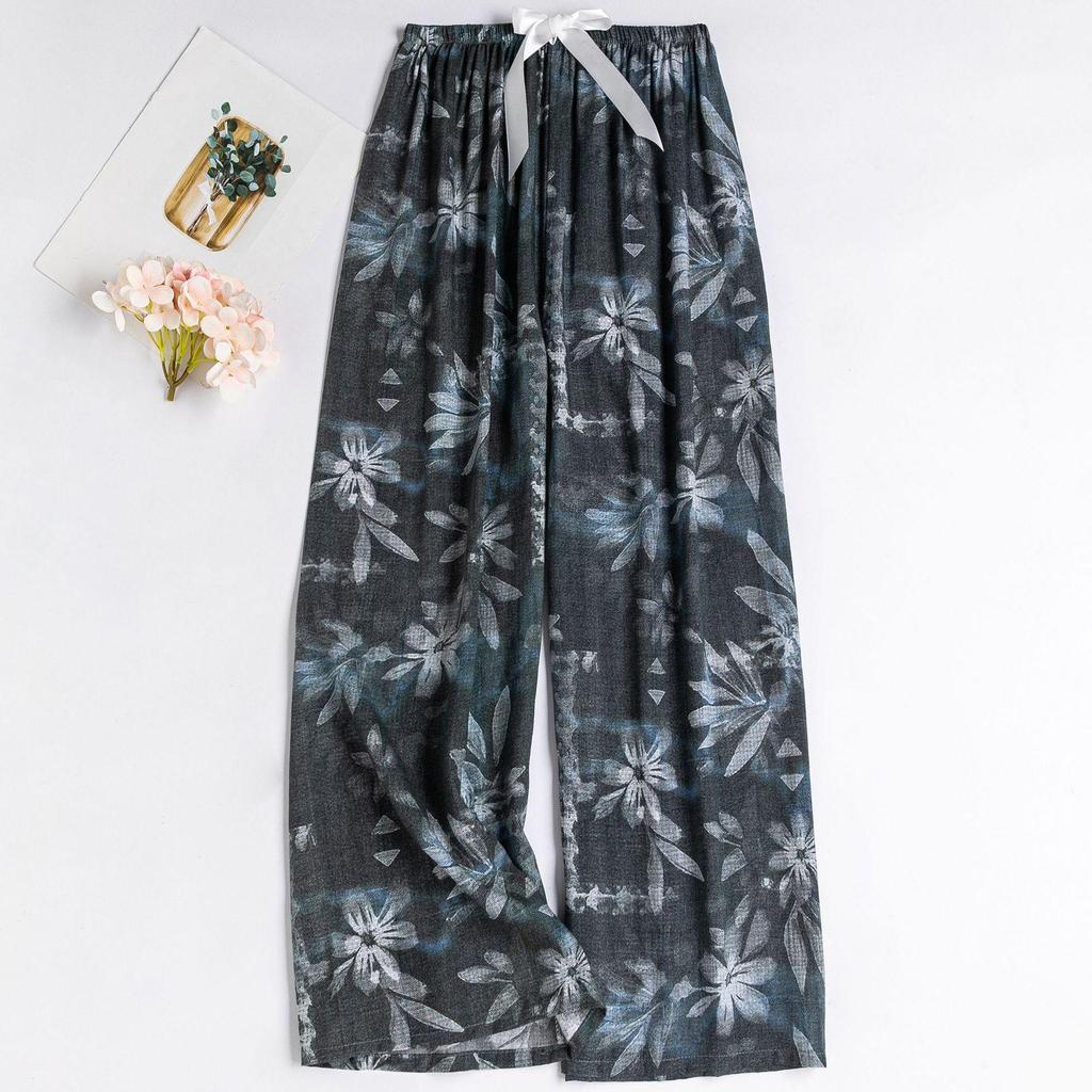 Women's Floral Cotton Silk Pajama Pants, Mosquito Repellent, Outdoor & Home Wear, Plus Size, Lightweight Summer Style.