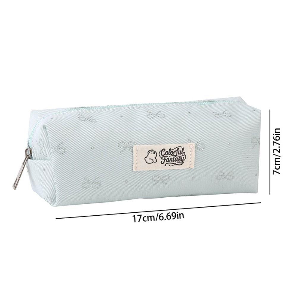 Pastel Color Pen Bag Bow Embroidery Pencil Pouch Durable Pencil Case  Students