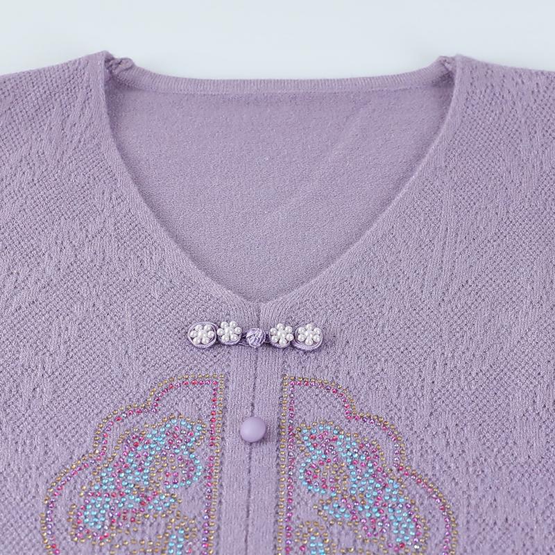 Damen Plus Size V-Ausschnitt Strickpullover Strass-Dekor Knopf Langarm Cardigan