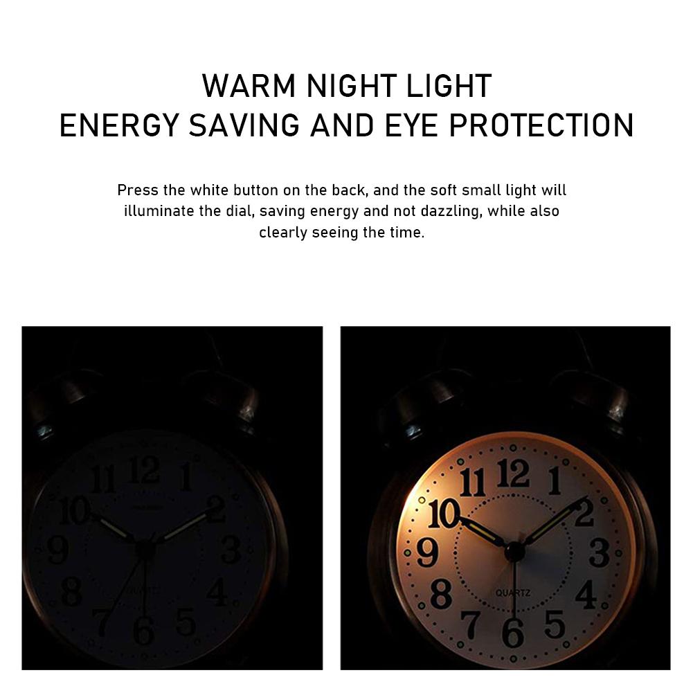 Super-Loud Twin-Bell Alarm Clock for Heavy Sleeper Retro Bedside Clock with Nightlight Battery Operated Quartz Table Clock