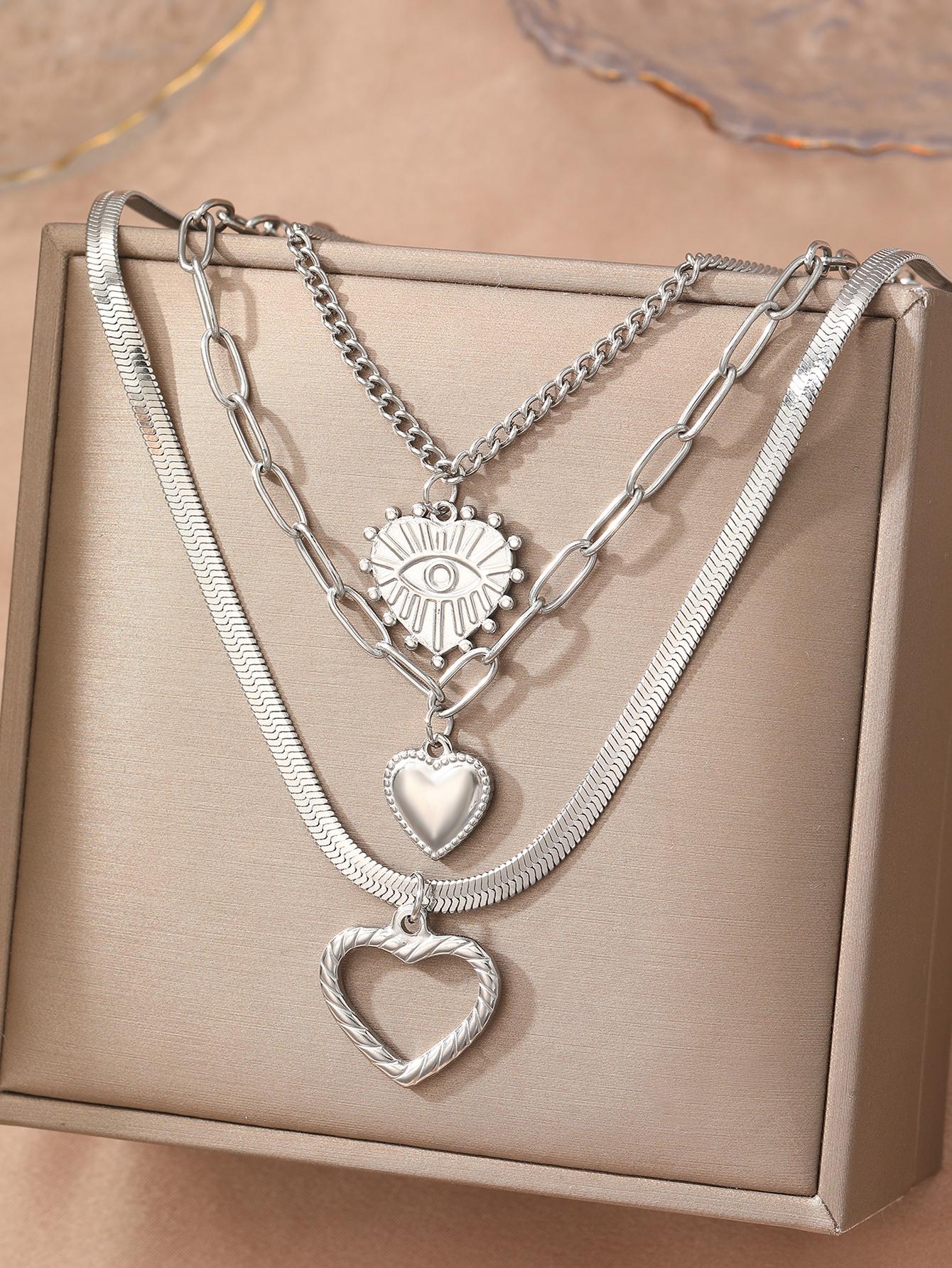 

Stainless Steel Necklace Vintage Noble Texture Unique Heart Pendant Multi-style Chain Fine Necklace For Women Jewelry Party Wear