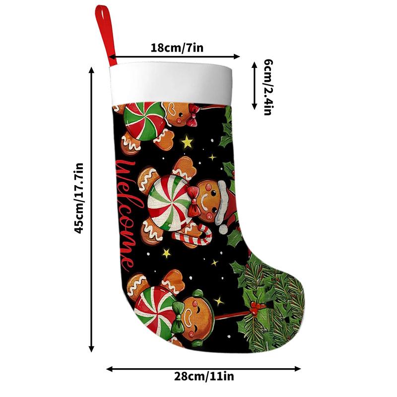 Christmas decoration fireplace hanging stocking1pc 44.96 X 27.94 cm Gingerbread Man Christmas Socks, Festive D