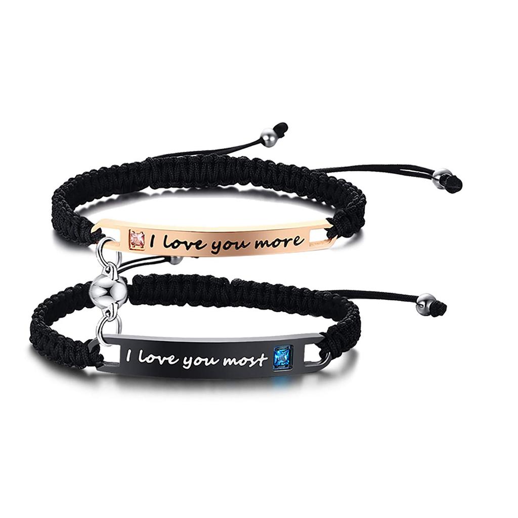 Stainless steel curved card couple set bracelet DIY lettering zircon inlaid love magnetic curved card couple bracelet