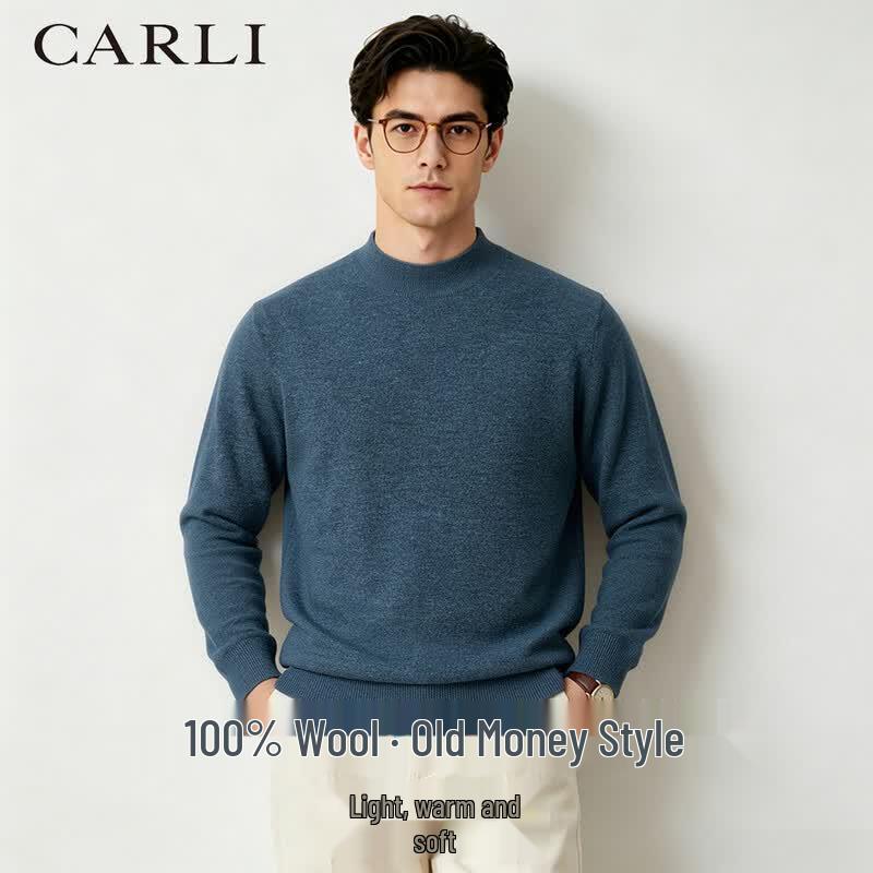 CARLI Men s 100% Merino Wool Half-High Collar Pullover Sweater 2XL