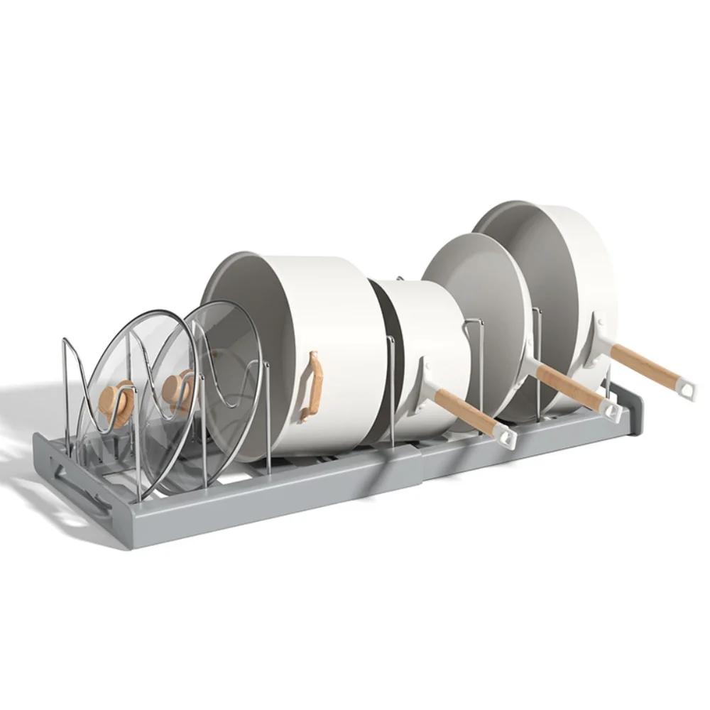 

Foldable Kitchen Utensil Storage Rack, Pot and Lid Organizer Stand, Space-Saving Counter or Cabinet Holder for Cookware светло-серый