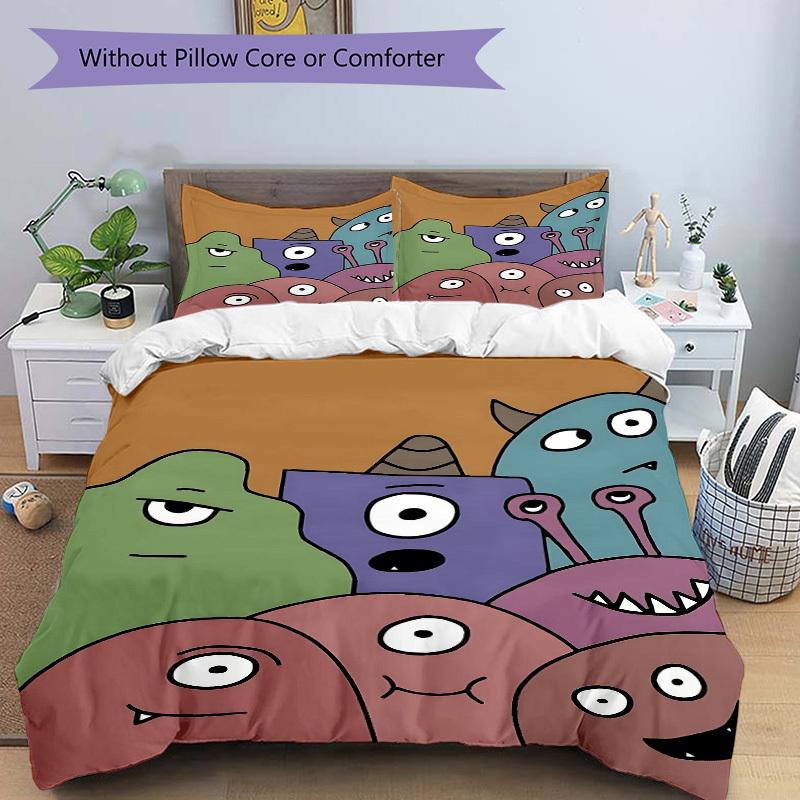 3pcs Monster, Cartoon Bedding Set, Breathable and Soft, Suitable for All Seasons, Ideal for Home Use, Suitable for Bedroom Decor 21132