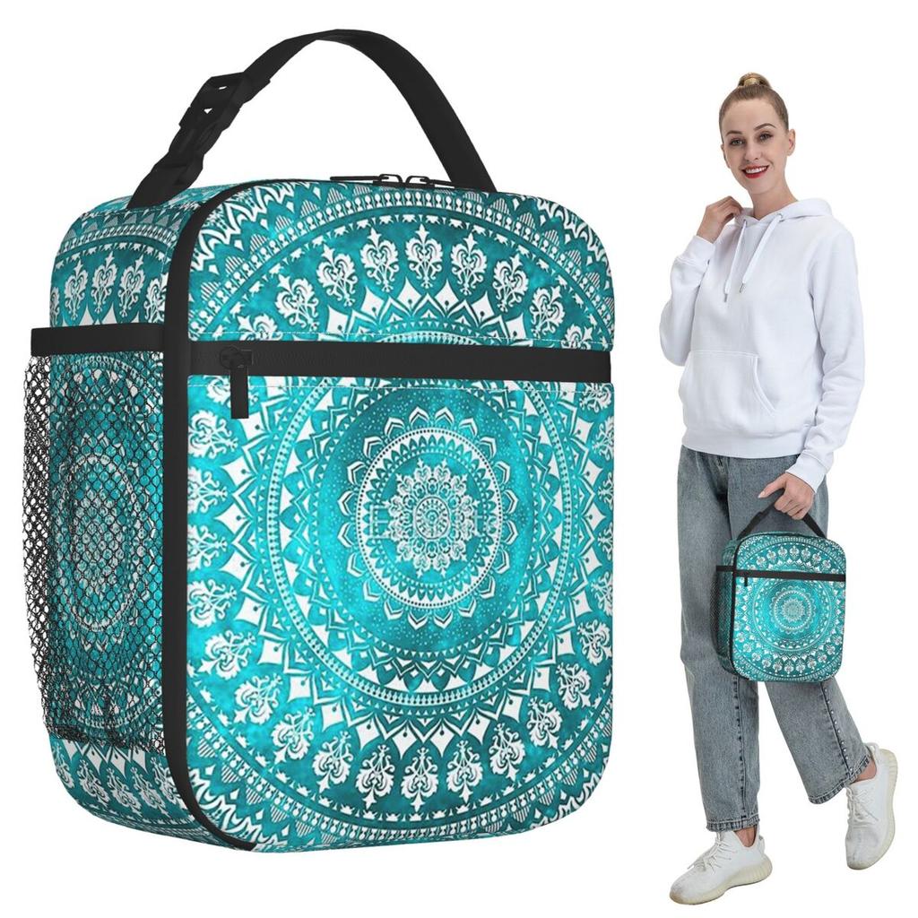 Mandala Turquoise Insulated Lunch Bag for Kids School Cooler Thermal Food Box Tote Portable Lunch Boxes Container