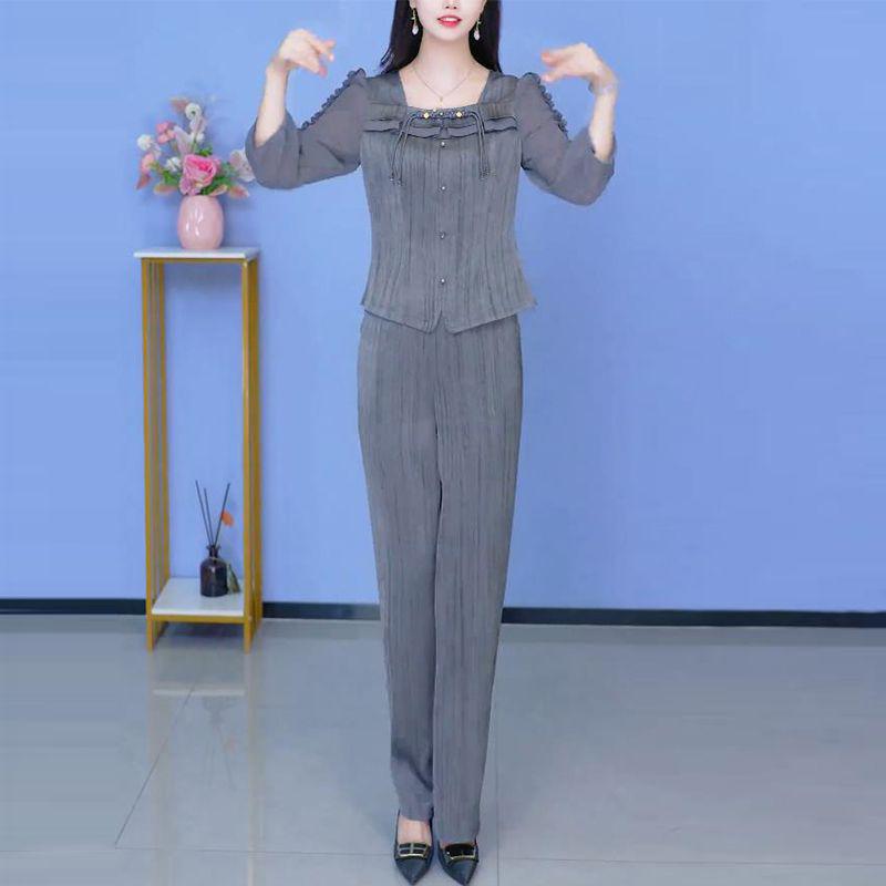 Chic Early Spring Seven-Sleeve Two-Piece Women's Set: 2025 Luxury Wide-Leg Pants & Top