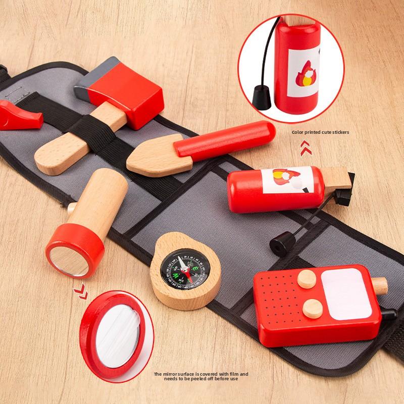 Children's Pretend Play Fire-fighting Tool Set Wooden Toy Waist Bag Baby Tool Box Fire-fighting Equipment
