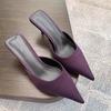 2025 Spring Pointed Toe Women Mules Slipper Fashion Candy Color Ladies Elegant Dress Sandal Square Low Heel Slip On Slides Shoes