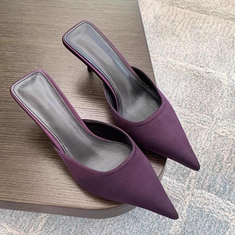 2025 Spring Pointed Toe Women Mules Slipper Fashion Candy Color Ladies Elegant Dress Sandal Square Low Heel Slip On Slides Shoes