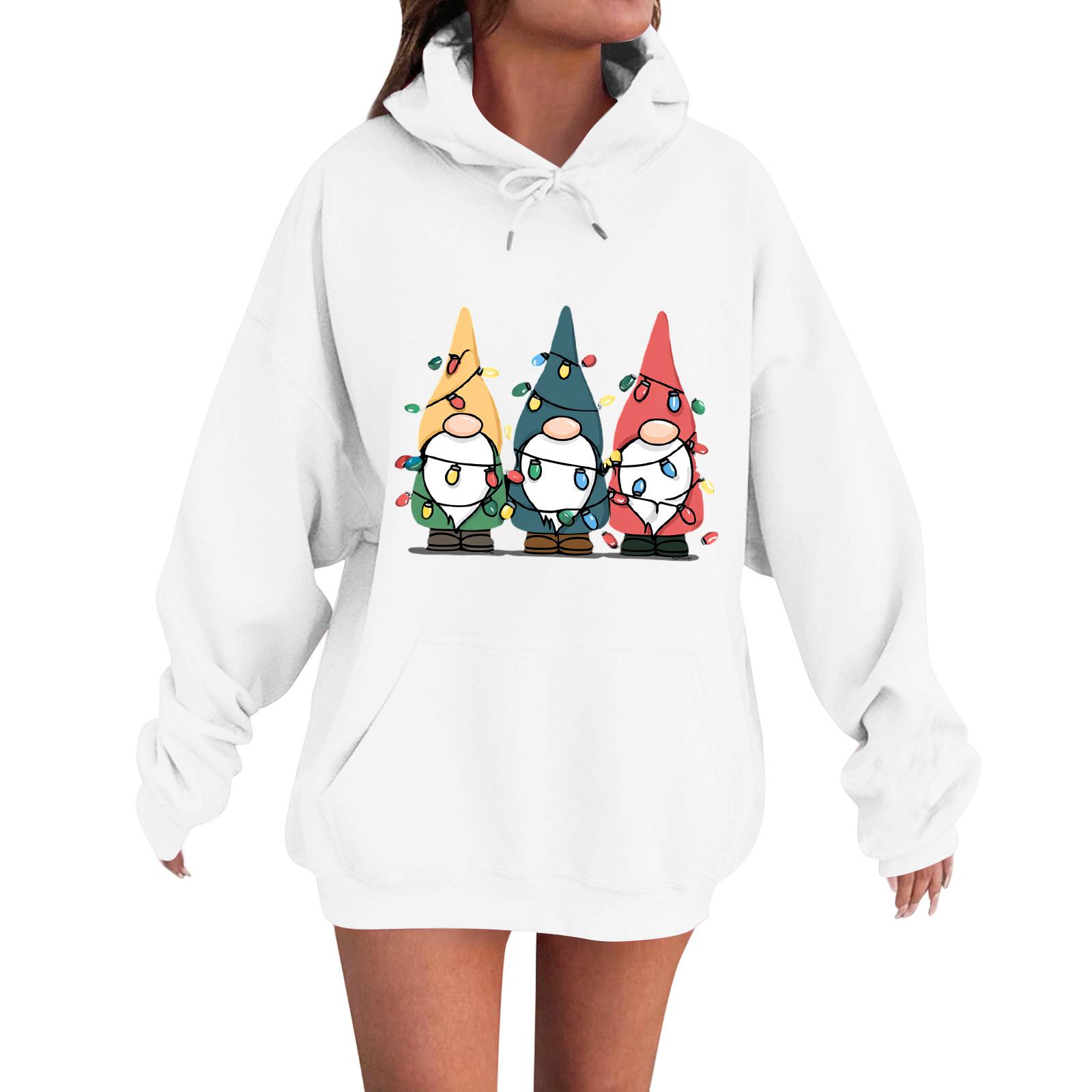 

Женская модная повседневная толстовка с капюшоном и длинными рукавами свободного кроя с рождественским принтом S белый