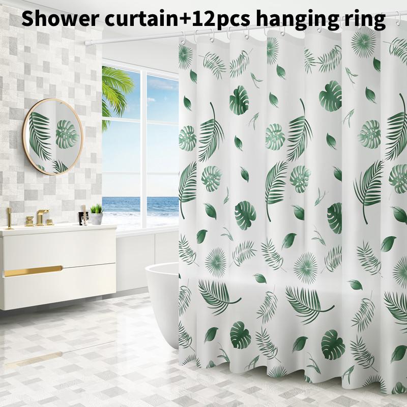 Leaf Geometric Pattern Peva Shower Curtain Waterproof Moldproof Divider Bathroom