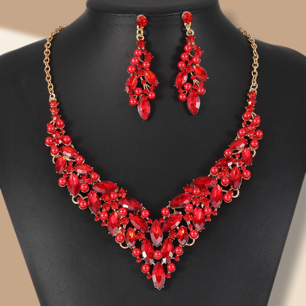 Bridal Pearl Necklace & Earring Set with Rhinestone Crystals for Women