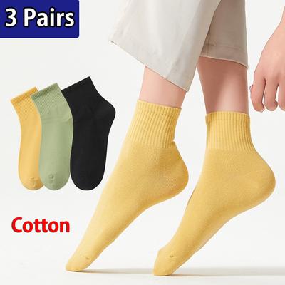 3 Paires Chaussettes 100% Coton Femme Printemps Été Casual Courtes Désodorisantes Confortables Couleur Unie Chaussettes de Sport Envoi Rapide