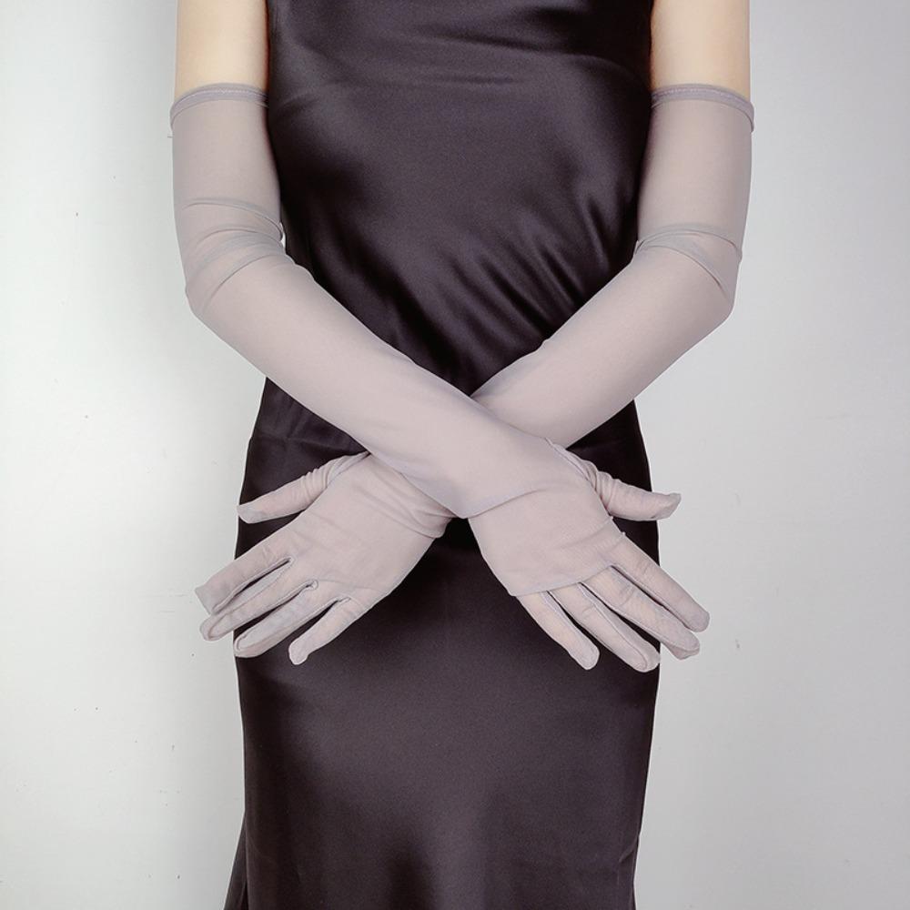 Hot Sexy Lace Long Gloves 55CM Summer Cycling Driving Sun Glove Thin Stretch Mesh Transparent Arm Sleeve Mitten Women