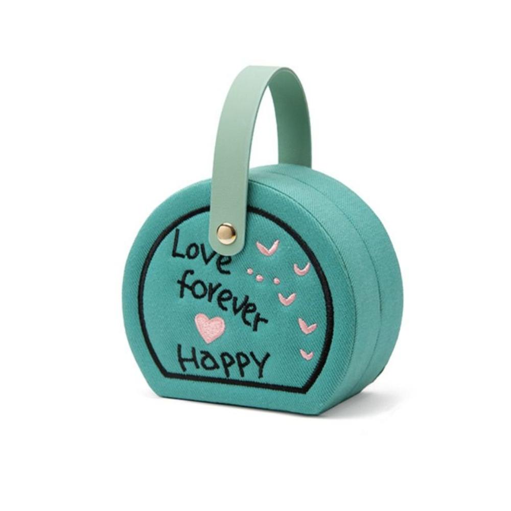 

Jewelry Display Travel Portable Handbag Embroidered Gift Packaging Box Necklace Light Blue Style 1