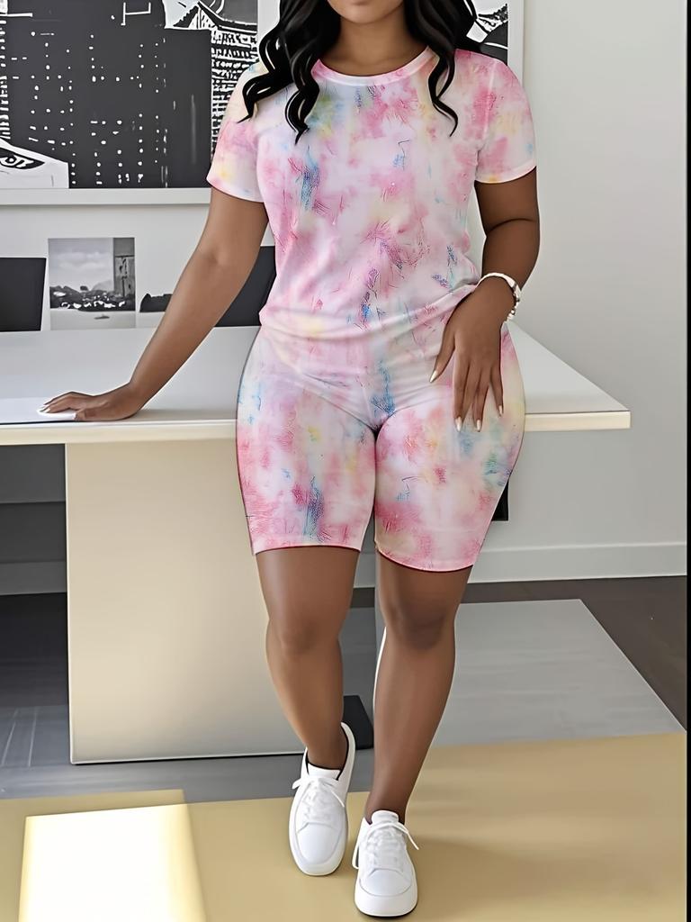 Sternenhimmel Damen Freizeitanzug Kurzarm-Shorts 1D Digitaler Blumendruck Mode T-Shirt Set