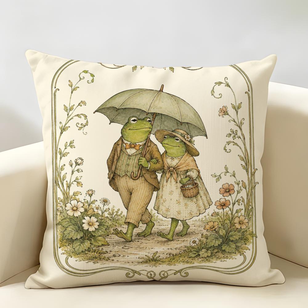 Frog Toad Funny Frog Cushion Cover Durable Hypoallergenic Organic Linen Short Pillow Cover Washable