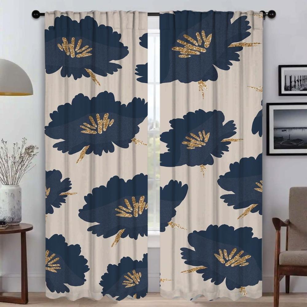 Květiny Domácí interiérové ​​záclony 2 kusy Elegantní pokojové záclony pro přepážku kamery Tyl do ložnice Zatemňovací záclony