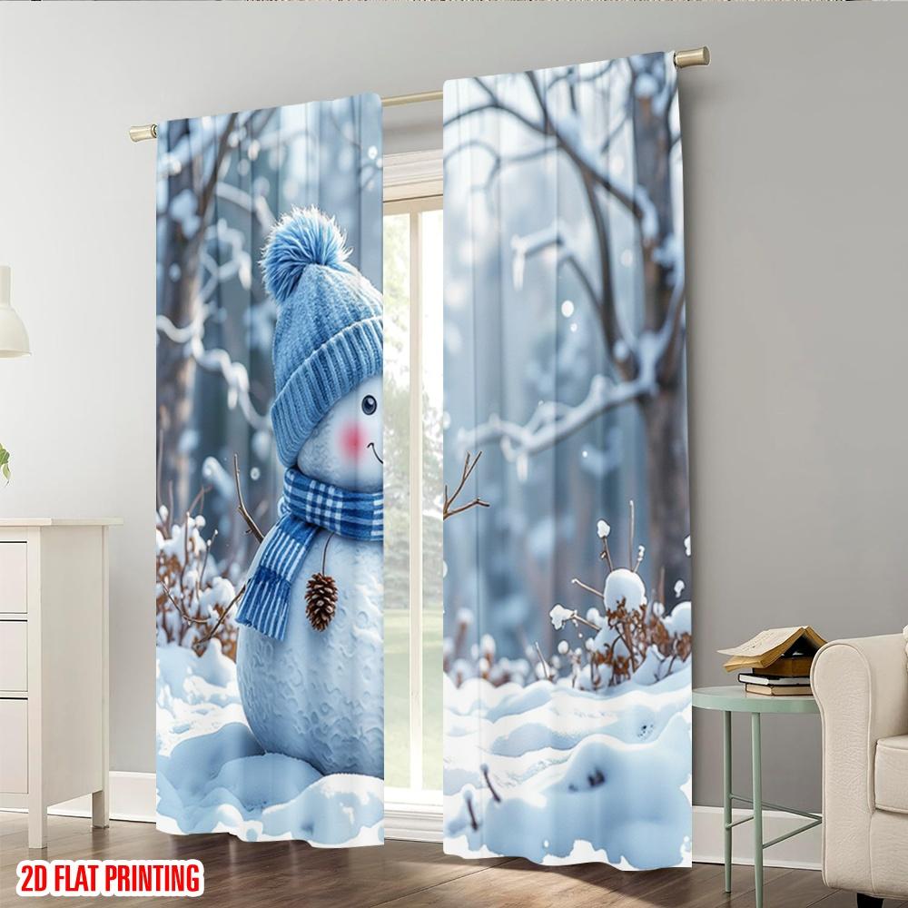 Set Of 2 Flat Printing Drapes Snowman Polyester Without Electricity Use Holiday Parties Home Decor Studio Props Curtain Made