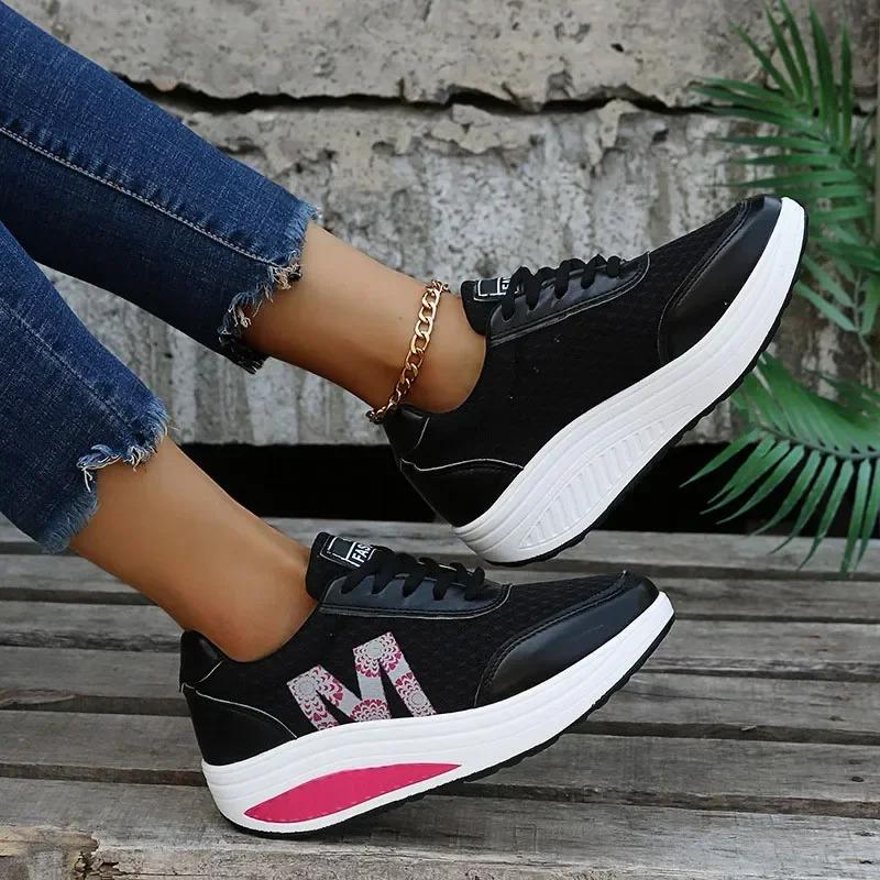 Breathable Women's Running Shoes with Wedge Platform Comfortable Mesh Sports Shoes for Outdoor Activities