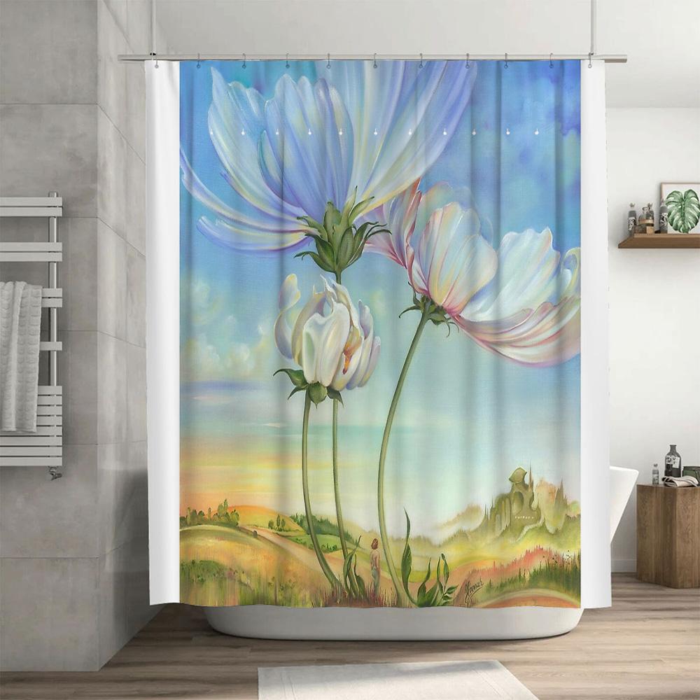 Floral Shower Curtain Botanical Flower Pattern Nature Landscape Bathroom Decor Vintage Farmhouse Rustic Wall Art Home Textile