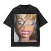 Distressed Doll Face Graphic Print Funny Meme Harajuku Fashion Tshirt Women Men Vintage Washed Oversized Top Cotton Summer Tees