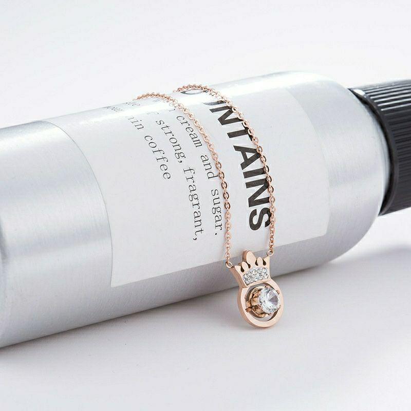 Titanium Steel Zircon Crown Luxury Necklace - Non-fading Clavicle Chain Accessory.