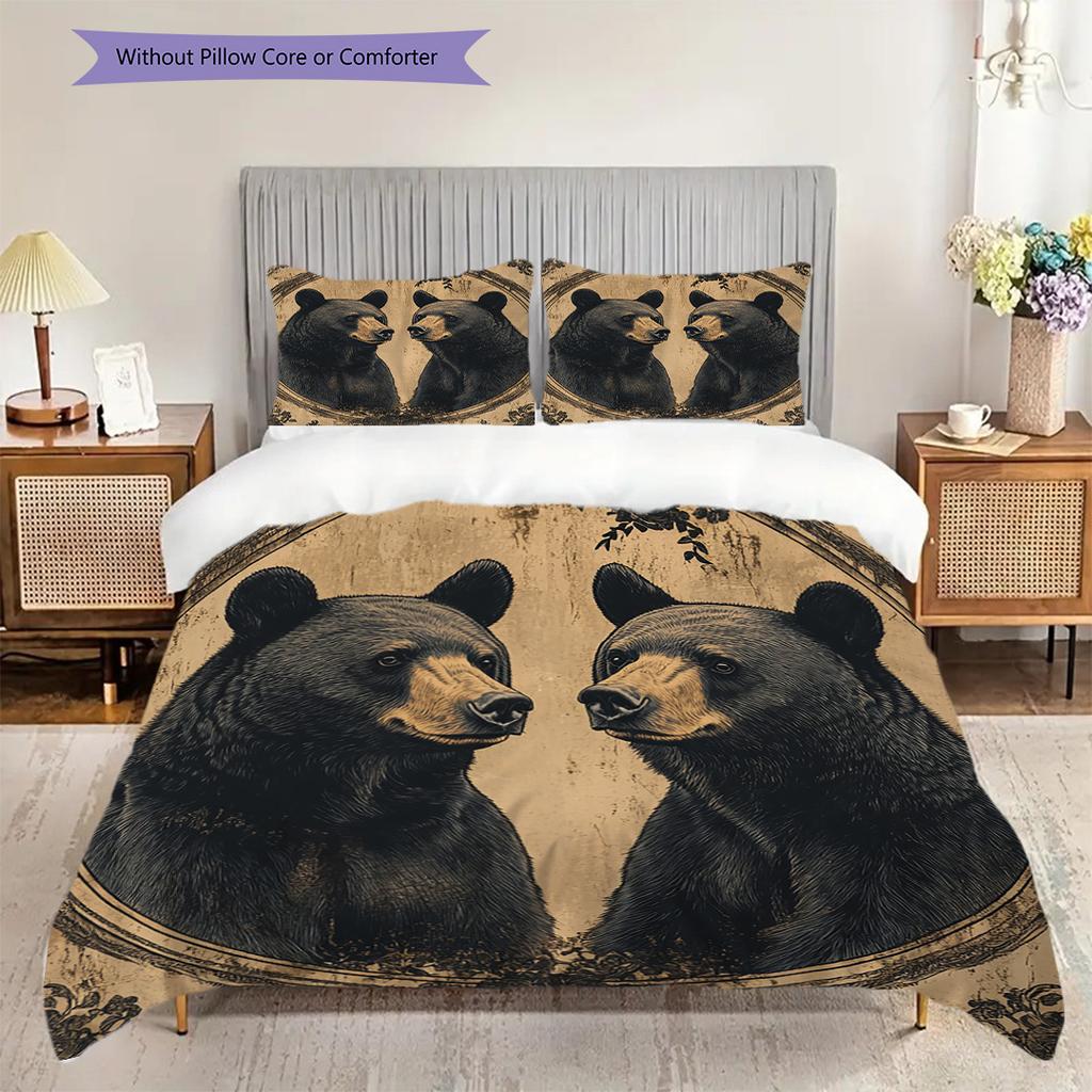 Black Bear Pattern Bedding Quilt Set Quilt Cover Pillowcase Home Decoration Birthday Gift (1 * duvet cover + 2 * pillowcase, without core)