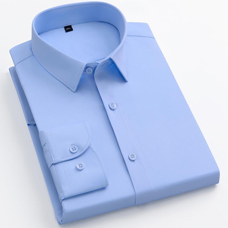 New Anti-Wrinkle Mens Shirts Long Sleeve Dress Shirts For Slim Fit Camisa Social Business Blouse White Shirt Blue Shirt