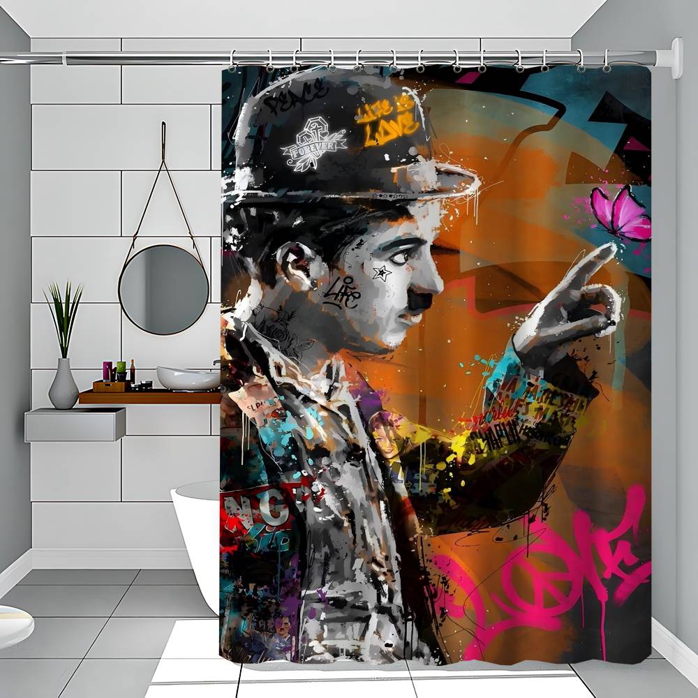 

Бенксі вулиця графіті душова завіса відкритий пейзаж літні канікули декор ванної кімнати свято поліестерова штора для ванної кімнати з гачками 180x200 cm