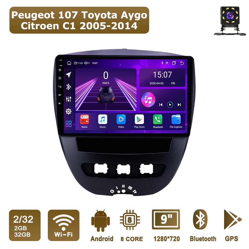 

Автомобильная магнитола Android Car-Play для Peugeot 107 Toyota Aygo Citroen C1 2005-2014 Мультимедийный плеер Головное устройство Стерео Навигация GPS BT WIFI, 8 ЯДЕР ,2+32ГБ чёрный