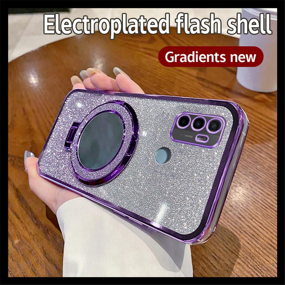 Zrcadlový luxusní pokovovaný magnetický stojánek třpytivý kryt pro OPPO A16 A16S A17 A54S A53S 4G A91 A5 A8 A9 A31 A33 A53 2020 měkký kryt