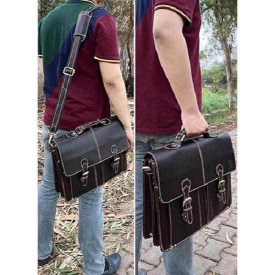 Handmade Leather Shoulder Briefcase Messenger Bag Mens 16 Inch Laptop Satchel