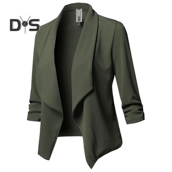 Dámské Business Blazer Cardigan s otevřeným stehem Tříčtvrteční rukávy Rovná klopa Jednobarevné Formální styl OL Styl OL Volný Dámský Business kabát