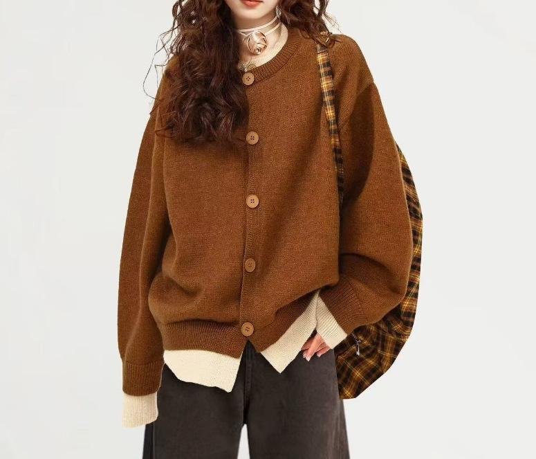 Cleanfit American Retro Two-Piece Loose Henley Cardigan for Couples