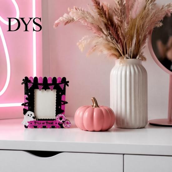 Halloween Photo Frame Wooden Frame, Cute Ghost Butterfly Cat Tabletop Decor Display Slot with Stand, Sweet Kawaii Pumpkin Picture Holder for