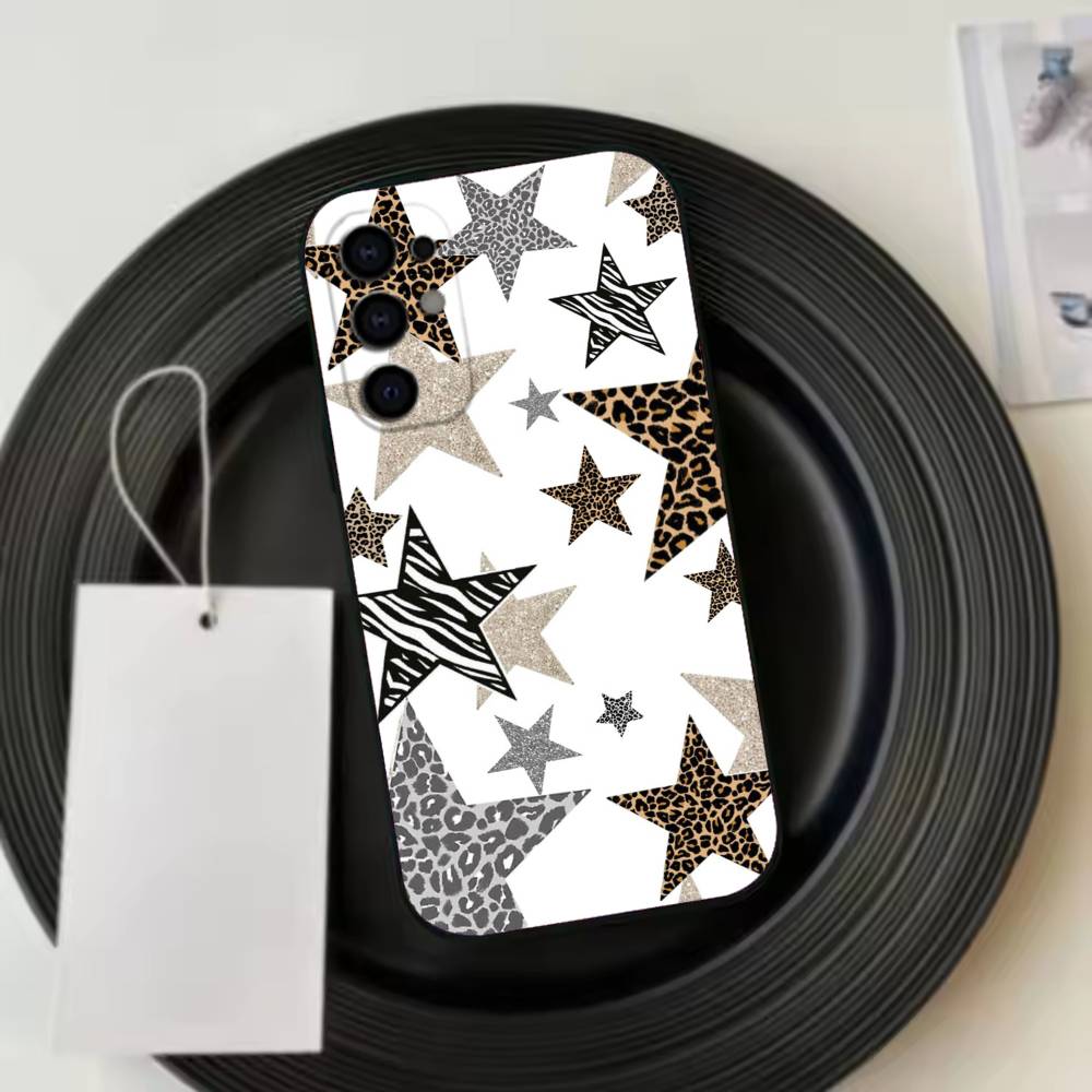 Leopard Print C-Cherry Star  Phone Case Black Silicone Soft For Samsung S25,S24,S21,S22,S23,S30,Ultra,S20,Plus,Fe,Lite
