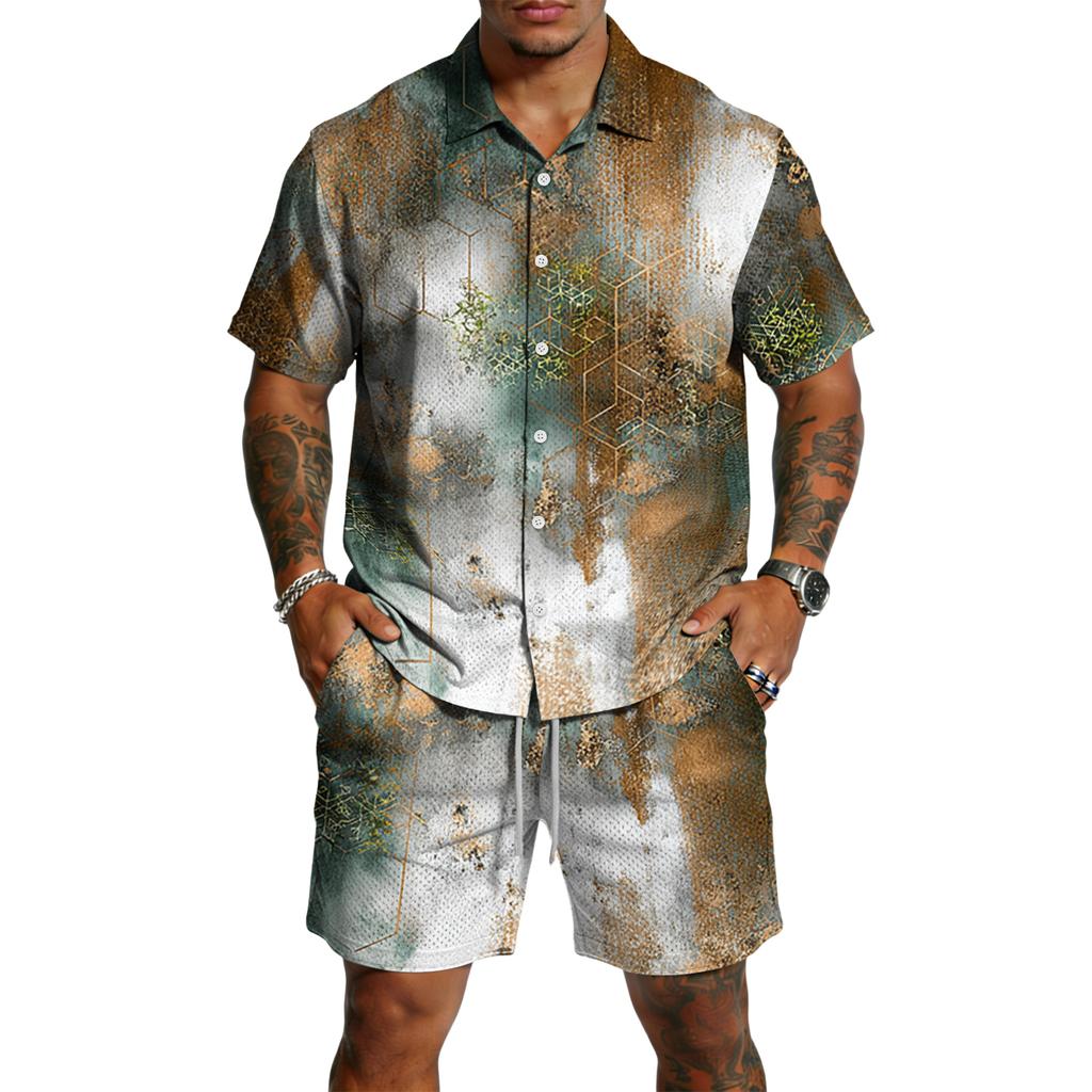 Men's Casual Lightweight Breathable Short-Sleeve Shirt And Shorts Set