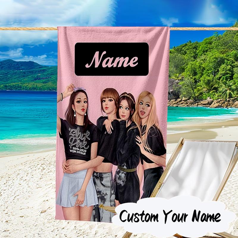 Custom Name Kpop Fashion Microfiber Beach Towel Super Soft & Absorbent for Bath, Beach, Travel Bath Time Accessory, Fan gifts