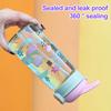 600ML Childrens Water Bottle With Straw Cute Kids Water Sippy Cup Outdoor Portable Cartoon Water Bottle for Children School Boba