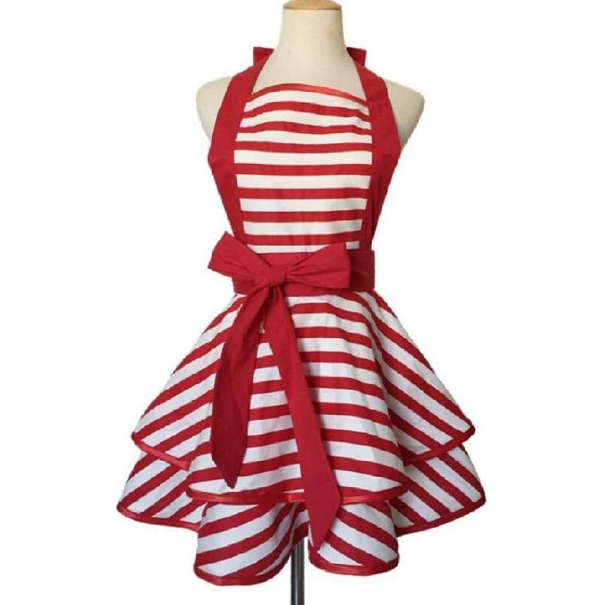 Aprons for Women Retro Vintage, Cooking Kitchen Apron Plus Size with Pocket Red