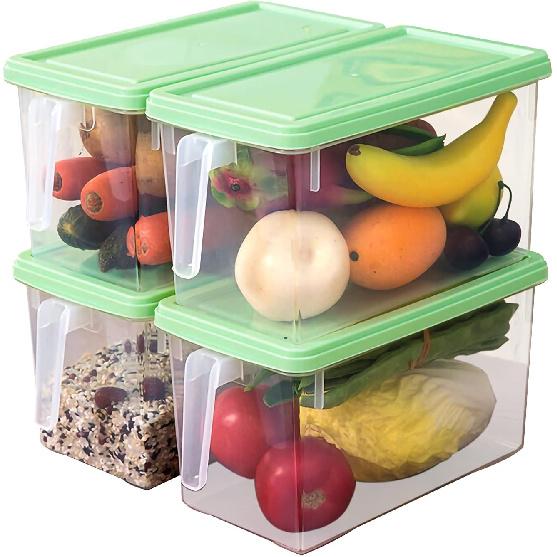 Plastic Storage Containers Square Food Storage Organizer Stackable Refrigerator Organizer Handle Kitchen Containers with Lids for Fruits Vegetables