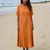 Vestido Casual Vintage de Mujer con Botones, Cuello Redondo, Corte Holgado